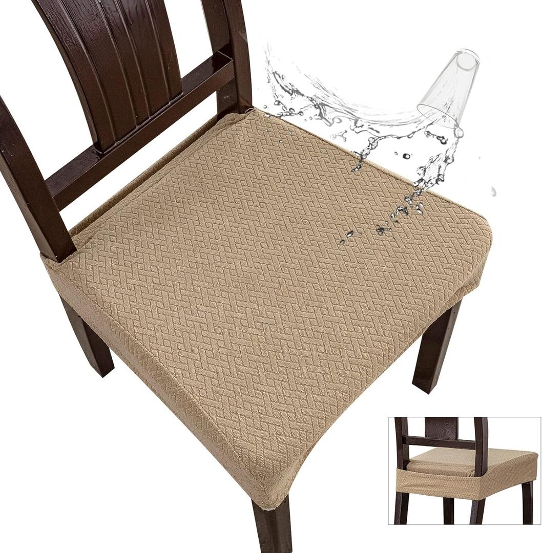 Genina Waterproof Seat Covers for Dining Room Chair Covers Waterproof Dining Chair Covers (6 PCS-Rear-Covered, Khaki)