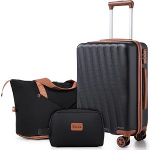 Carry on Luggage Sets 22x14x9 Airline Approved Durable Travel Luggage Suitcases with Wheels,ABS Hard Case Suitcases with Spinner Wheels,(Black,3 Piece Sets(20"/DB/TB))