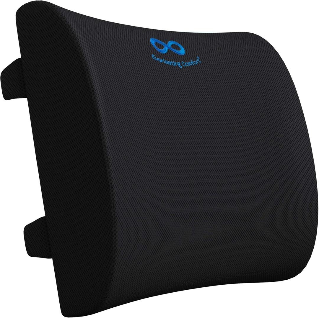 Everlasting Comfort Lumbar Support Pillow for Office Chair - Memory Foam Back Cushion for Chair, Car, Couch - Lumbar Pillow Promotes Better Posture, Back Pain Relief - Ideal for Gaming and Desk Chairs (Black)