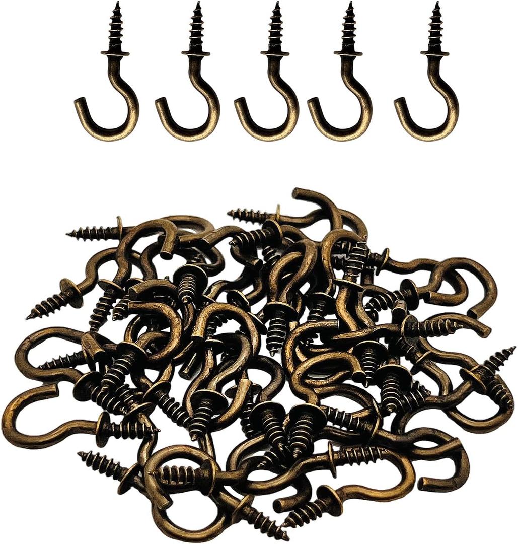 120 Pcs 1/2 Inch Screw-in Hooks Nickel Plated Metal Cup Hooks, Ceiling Hooks Bronze