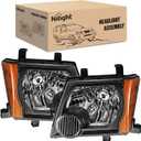 Nilight Headlight Assembly Compatible with 2005 2006 2007 2008 2009 2010 2011 2012 2013 2014 2015 Nissan Xterra OE Style Replacement Black Housing Amber Reflector Headlamp Passenger and Driver Side