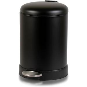 Glad Small Trash Can, 1.2 Gallon | Round Stainless Steel Garbage Bin with Soft Close Lid & Step Foot Pedal | Black Metal Waste Basket with Removable Inner Bucket, Matte Black