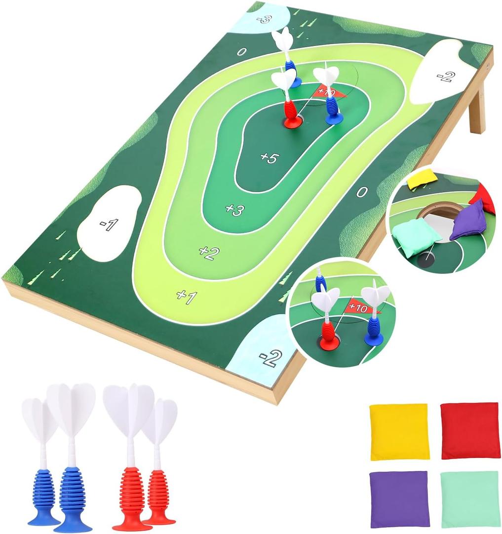 2-in-1 Cornhole Board Set & Dartboard Target Game, Adults Bean Bag Toss for Yard Games with 4 Darts & 4 Bean Bags, Indoor Outdoor Office Party Play, 33.5in x 21.6in (2-in-1 Cornhole Board Set)