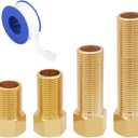 Uenede 4PCS 1/2 Inch Brass Hex Extension Pipe Fitting, 1/2" G Female to 1/2" G Male Thread, 40mm/50mm/70mm/100mm Length, Longer Nipple Connector Adapter