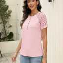 Minetom Women's Lace Short Sleeve Tops Henley Shirts Business Casual Blouses Summer Tops (Pink, L)