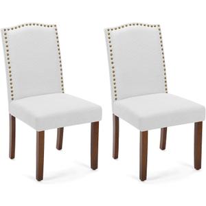 Sweetcrispy Dining Chairs Set of 2, Upholstered Fabric Mid Century Modern High-End Dining Room Side Chair with Nailhead Trim and Solid Wood Legs for Kitchen, Living Room, Grey