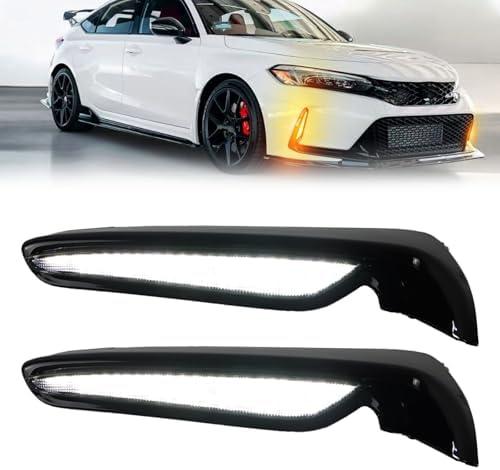 GEEGEETOP Switchback White/Amber LED Front Fog Lamp DRL Amber Sequential Turn Signal Light Compatible with Honda Civic Type R 2023 2024 2025 Replacement Front Bumper Trim