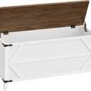 HOOBRO 43.3" Storage Bench, Toy Box with Safety Hinges, Toy Chest Storage, Wooden Storage Bench for Bedroom, Living Room, White and Walnut WH611CW01