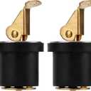 2pcs Brass Boat Drain Plugs, 7/8 Inch Deck and Baitwell Bait Well Plug with Snap Handle Livewell Live Well Drain Plug for Marine Kayak Yacht Fishing Boating Boats Accessories