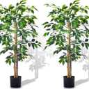 Artificial 4Ft Ficus Trees with Silk Leaves Fake Moss and Sturdy Nursery Pot, Fake Plants for Office Home Decor (4Ft - 2Packs)