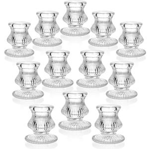 Glass Candlestick Holders, 12 Pack Table Candle Holders Bulk for Table Centerpiece, Clear Candle Sticks Holder for Wedding, Christmas and Festival Decoration
