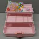 Covetree Hair Accessories Organizer with Handle Sewing OrganizerLockable Three-Layer Multipurpose Art Supplies Storage Box and Storage Plastic Jewelry Box (Pink)