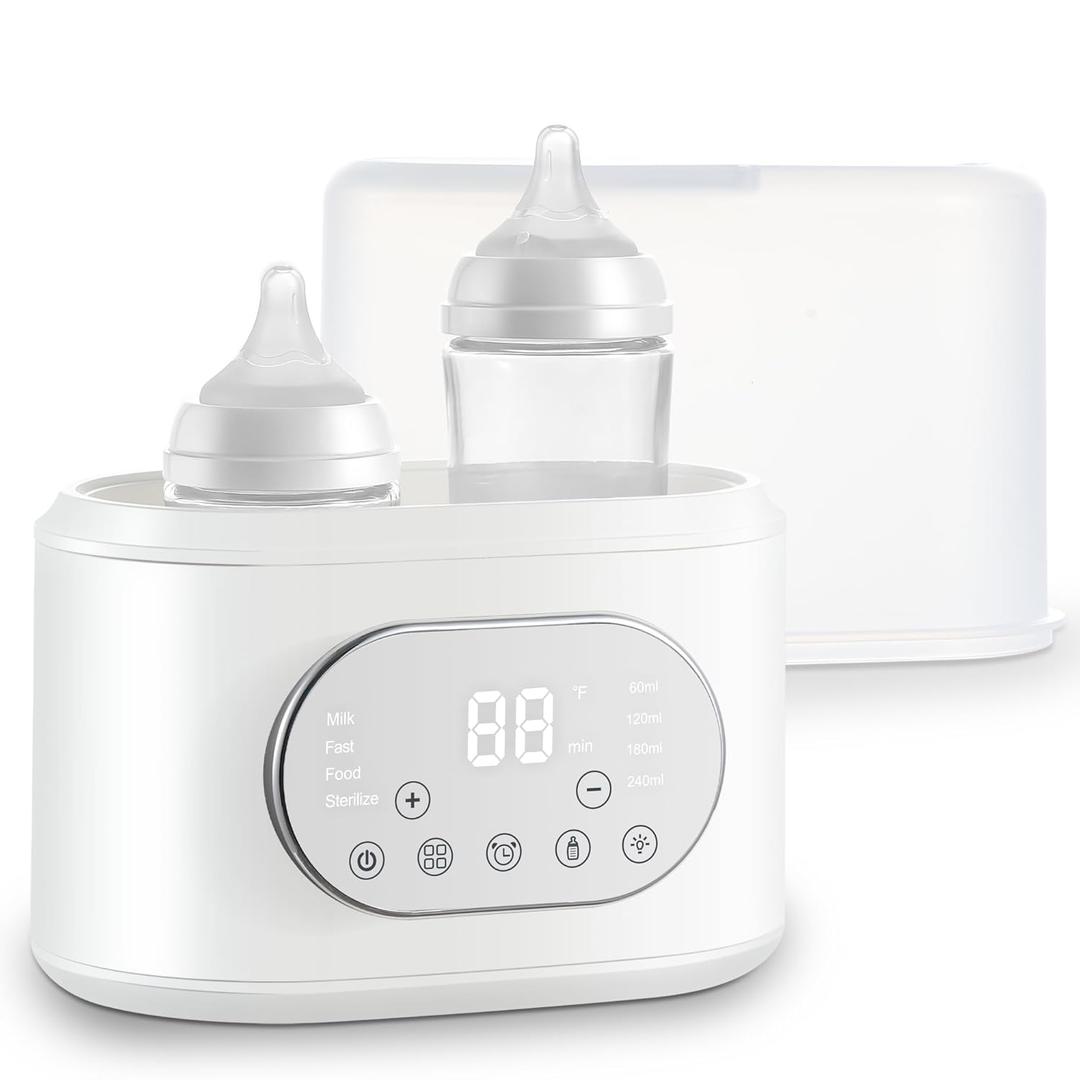 Bottle Warmer, 10-in-1 Fast Baby Bottle Warmer for Breastmilk & Formula, Double Milk Warmer with Timer, Accurate Temp Control, Thaw, Steaming, Heat Food, Keep Warm and Night Light (White)