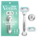 Gillette Venus Extra Smooth Sensitive Razor for Women, Includes 1 Reusable Razor Handle + 2 Refills, for Sensitive Skin with Metal Handle and Shower Holder