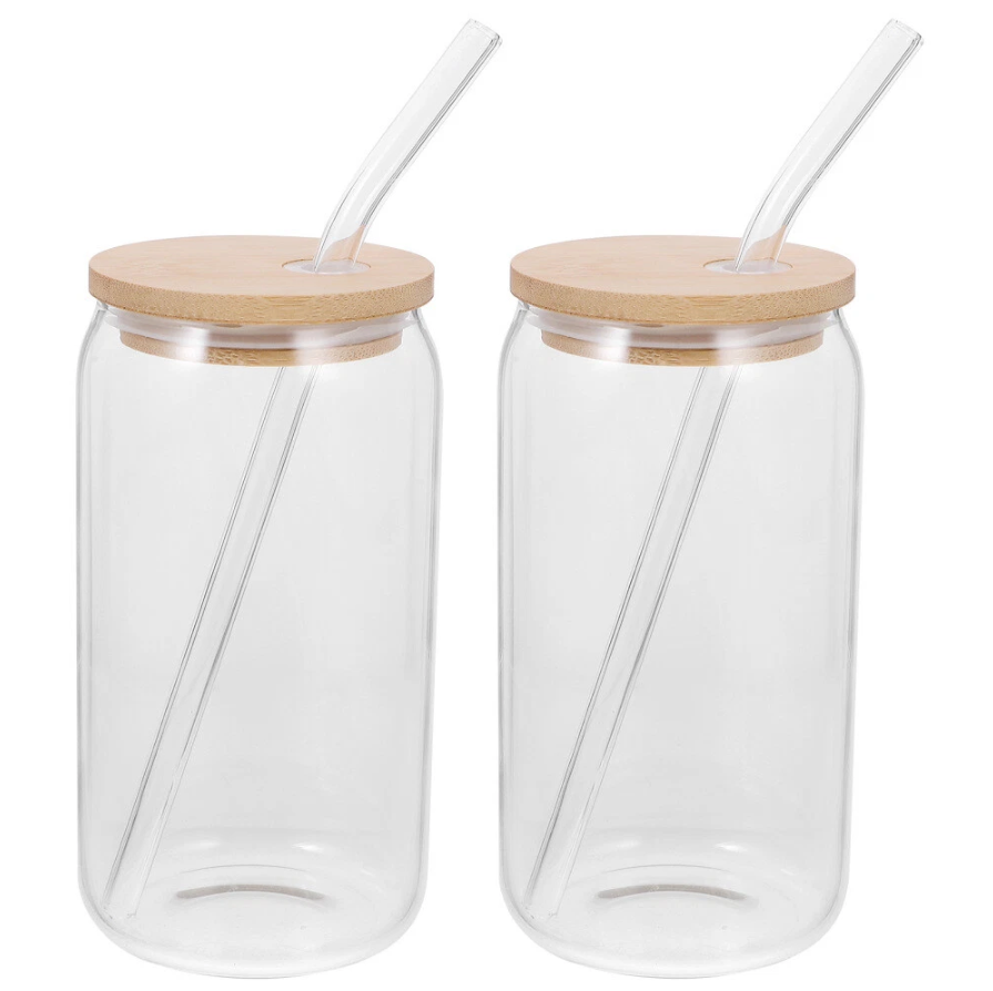 2 Pack Glass Cups with Bamboo Lids and Straws 16 oz, Gifts for Women, Drinking glasses set, Iced Coffee, Tea Cup, Cute Aesthetics Tumbler Cup, Mothers Day, Birthday Gifts for Her Mom