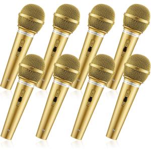 Facmogu 8 PCS Fake Microphone Set, Plastic Display Microphone Prop for Karaoke Costume, Realistic Mic Prop Kit for Cosplay Music, Halloween, Christmas, Birthday Party Favors - Gold
