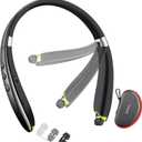Bluetooth Headset, 2025 Upgraded Neckband Bluetooth Headphones with Retractable Earbuds, Noise Cancelling Stereo Earphones with Mic, Foldable Wireless Headphones for Sports Office with Carry Case (Black)