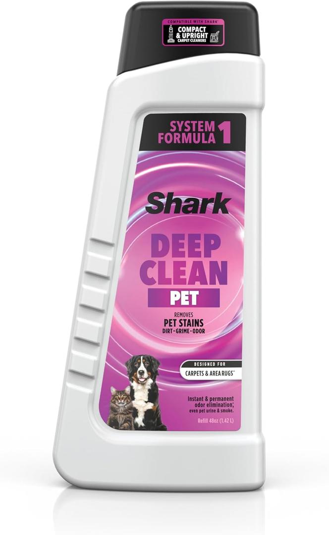 Shark Deep Clean Pet Formula for All Shark Upright and Portable Carpet Cleaners, Formulated for All Carpets, Upholstery & Area Rugs, Tackles Tough Pet Messes and Odors, 48oz, EXCP48 (48 Fl Oz (Pack of 1))