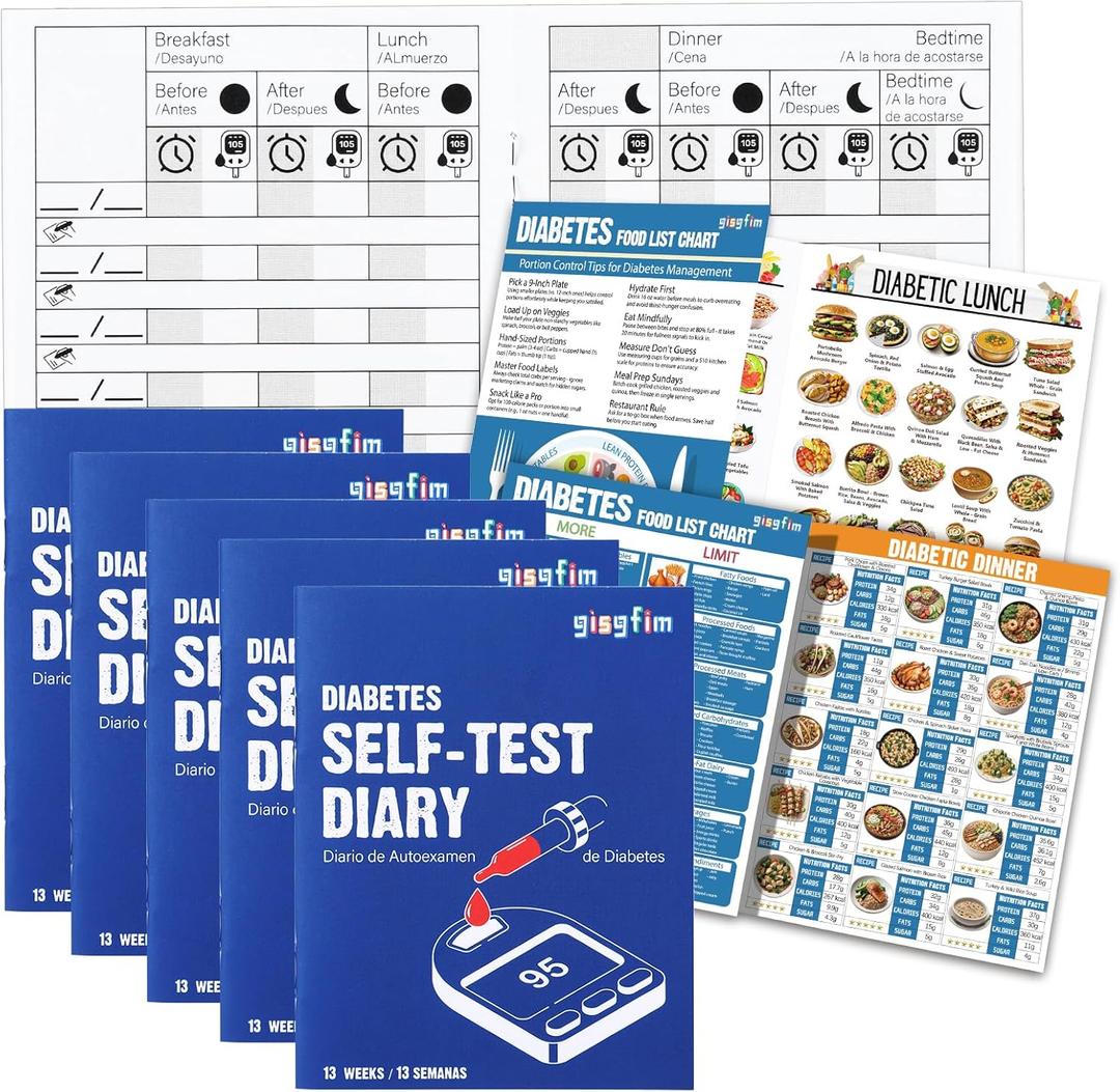 chiazllta 10 PCS Diabetes Blood Sugar Log Book & 2 Diabetes Food Chart & 2 Meal Planner Blood Sugar Log Book Pocket Size 3*4 Inch Mini Glucose Daily Journal Diabetes Self Test Diary at Each Meal(10)