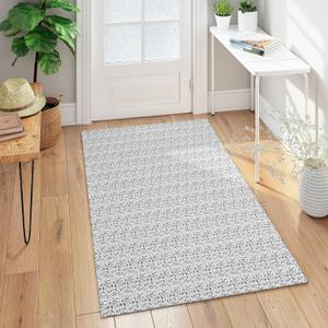Collive Boho Washable Area Rugs 3x5 Kitchen Area Rugs Rubber Backed Woven Braided Carpet Non-Slip Farmhouse Bedroom Rugs Gray Indoor Front Door Rugs for Entryway Bathroom Balcony (Grey)