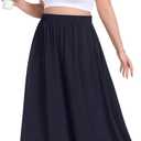 Lastshe Plus Size Maxi Skirts for Women Casual Elastic High Waisted Hide Drawstring Flowy A-line Long Skirt with Pockets (4X)