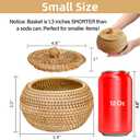 WRINGKIT Small Rattan Basket Box with Lid, Round Handmade Woven Storage Basket, Multi-purpose Wicker Bowl Decorative Organizer for Shelf, Home, Bathroom Decor