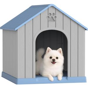 Fancyango Dog House Outdoor Indoor for Small Medium Dogs, Sturdy Plastic Waterproof Doghouse with Air Vents and Elevated Floor, Easy Clean and Assemble (Blue, 26.18''L × 24.02''W × 25.98''H)