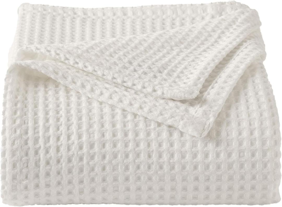 100% Cotton Waffle Weave Queen Bed Blanket | Soft, Breathable, and Lightweight Blanket for All-Seasons | Perfect for Layering | Brielle Collection (King, Ivory)