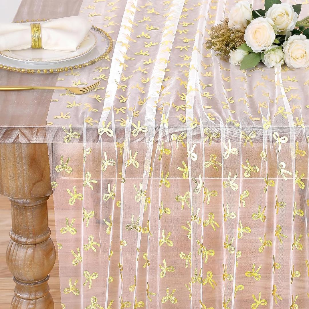 Beige Gold Cheesecloth Table Runner 10FT Sheer Chiffon Mesh Runner, 29 x 120 Inch