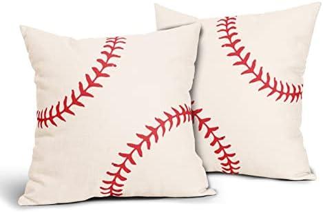 Baseball Pillow Cover Set of 2 Sports Theme Cotton Linen Polyester Decorative Throw Pillow Case Cushion Cover for Bedroom Sofa Living Room Couch Chair Office 18 x 18 Inch