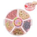 Pawtong Snack Rotator Container Reusable Snack Box with 5 Compartment Dispenser and Lid, Color Matching Opening Lid, BPA and PVC Free, for Home, School, Travel (1 Pack- Pink)