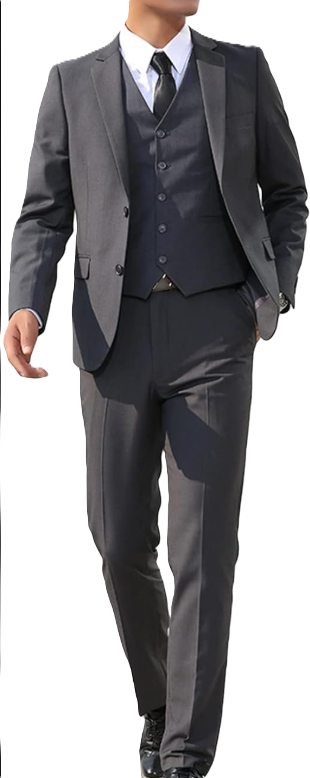 Aowdoy Men's Linen Suit 3 Piece Slim Fit Summer Beach Wedding Dress Tux Prom Suit Blazer Jacket and Pants, Dark Grey, 3XL