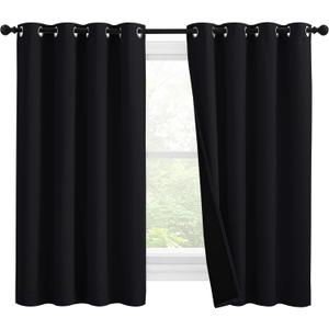 NICETOWN Truly Blackout Curtains 57 inches Length, 2 Thick Layers Completely Blackout Window Treatment Thermal Insulated Lined Drapes for Basement Window (Black, 1 Pair, 55 inches Width Each Panel)