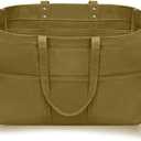 21.6" Large Canvas Tote Bag for Women with Multi-pockets and Laptop Sleeve Utility Tote Bag Big Everything Bags (Brown)
