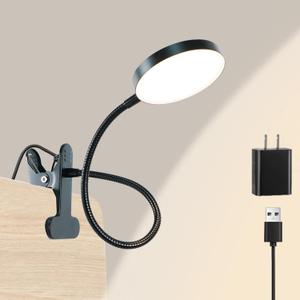 Desk Lamp, 8W 66 LED Reading Light for Bed, Eye Caring Metal Clip Lamp, 5 Color 10 Brightness Levels, Memory Function, Flexible Gooseneck, USB Powered, Includes 5V/2A UL Adapter (Black)