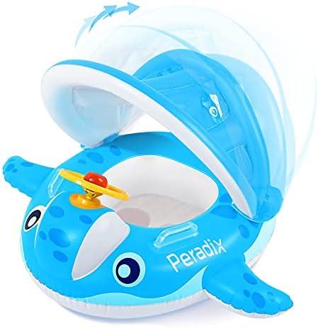 Peradix Baby Pool Float with Canopy, Inflatable Baby Swimming Ring with Removable Sun Protection Shade, Whale Toddler Floaties Water Infant Swim Float Toys