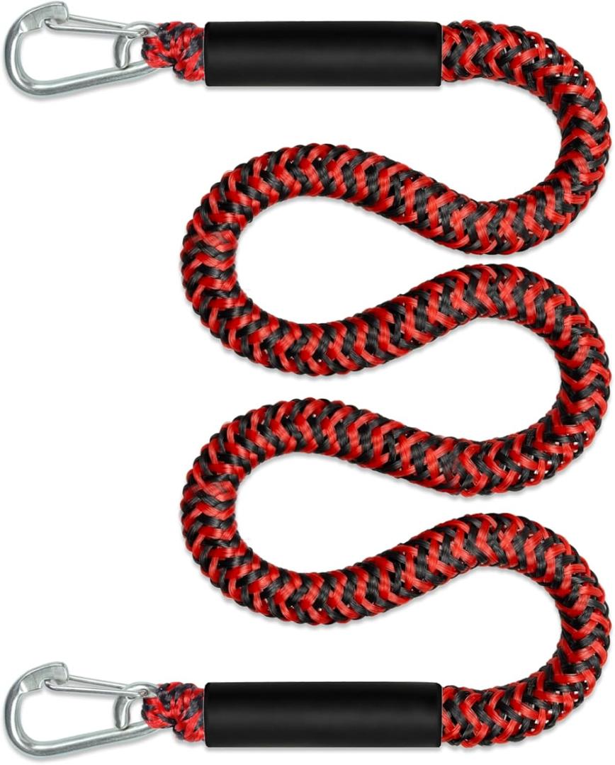 7 Feet Bungee Dock Line Boat Accessories 1-Pack Mooring Lines with Two 316 Stainless Clip 7ft Stretch to 14ft (Red+Black, 7 Feet)