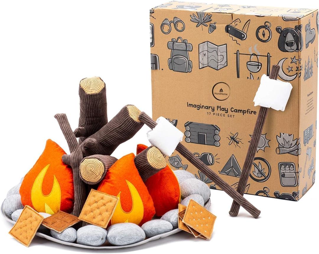Pretend Campfire - Sensory Play Pretend Camping Set for Kids with Plush Fire, Logs and Stones - 17 Pieces - Safe, Soft, Fake Fire Pit - Felt Toy Campfire Playset for Kids