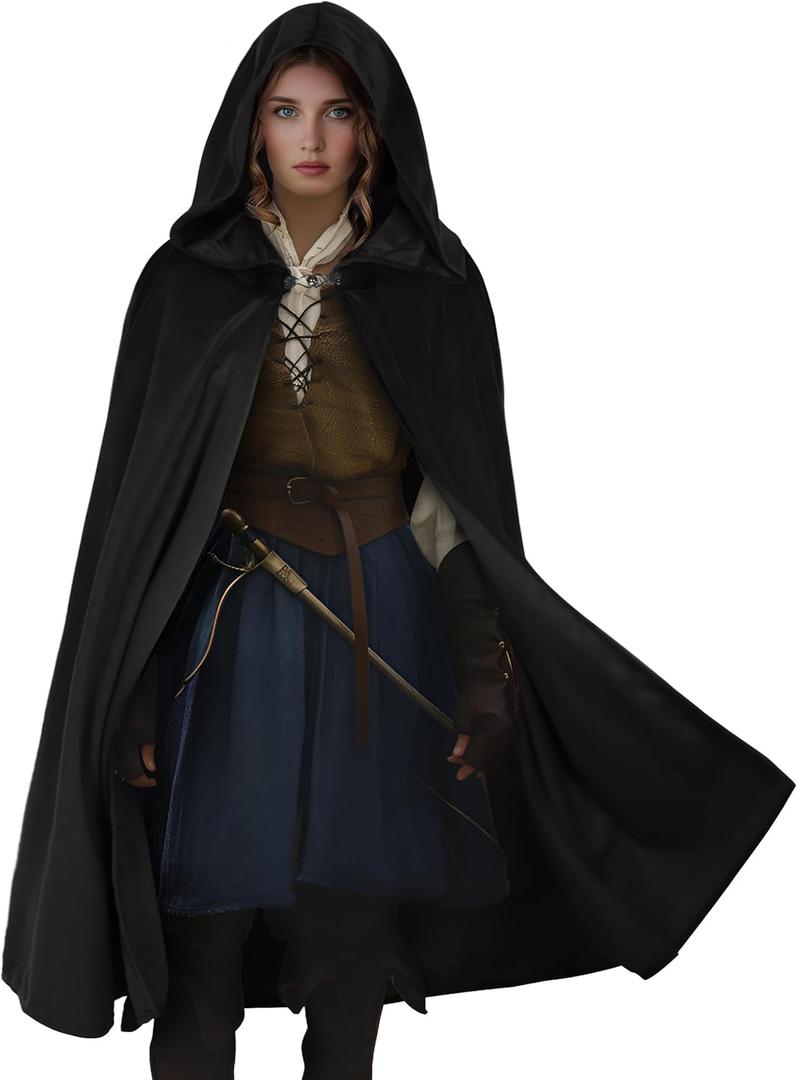 HOMELEX Renaissance Hooded Cloak Halloween Medieval Costume Cosplay Short Cape for Men and Women (Black)