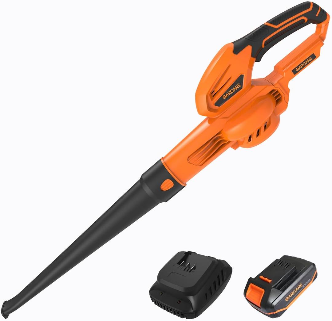 GARCARE 20V Leaf Blower Cordless 140MPH Air Speed Lightweight Blowers | 2.0Ah Battery and Fast Charger, For Lawn Care Patio Sidewalk and Garage Cleaning