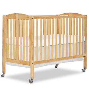Dream On Me Full-Size 2-in-1 Folding Baby Crib in Natural, GreenGuard Gold & BSA, Portable, Patented Quick Folding System, Strong Wheels, 2 Adjustable Mattress Heights