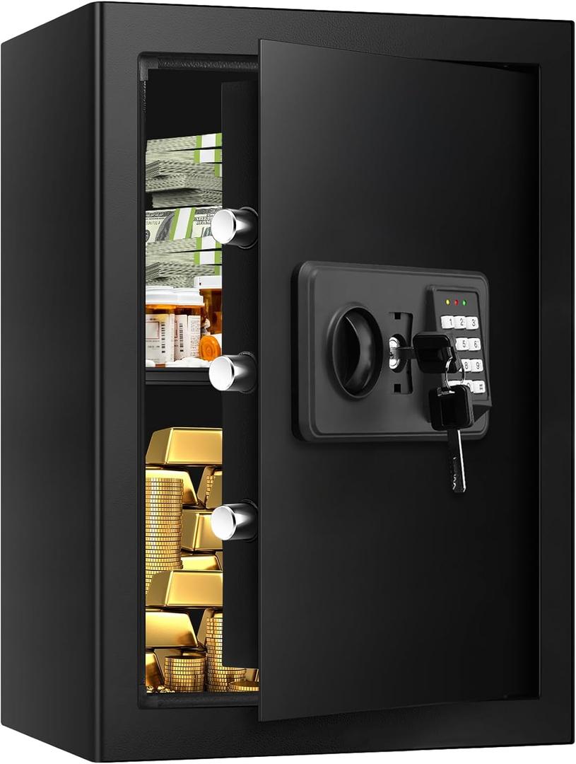 3.3 Cuft Large Home Safes Water and Fireproof, Fire proof Safes for Home Use, Anti-Theft Security Safe Box With Digital Keypad & Removable Shelf and Led Light, Money Safes for Documents Valuables (3.3 Cubic Feet)