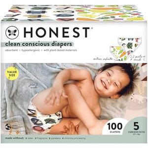 The Honest Company Clean Conscious Diapers | Plant-Based, Sustainable | So Delish + All the Letters | Super Club Box, Size 5 (27+ lbs), 100 Count