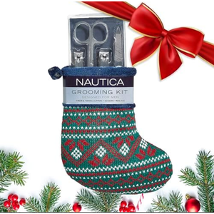 Pack Of 4 Nautica Nail Grooming Kit for Men - Complete Set in a Christmas Stocking | 4 Premium Quality Tools for a Well-Groomed Look, Green/Red