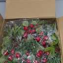 Lyrow 6 Pcs Christmas Candle Rings Wreath Xmas Kitchen Cabinet Mini Wreath Artificial Berries Snowy Pine Candle Ring Holder for Christmas Chandelier Home Table Centerpiece Indoor Decor