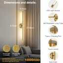 Wireless Battery Operated Wall Sconces with Remote, Gold Rechargeable Led Wall Lights Set of Two, Cordless Dimmable Battery Powered Wall Lamp Decor for Bedroom Living Room, 3 Color, 28 Inch