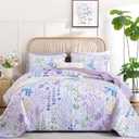 Xruibed Quilt Set Queen Size 3 Pieces Purple Floral Quilt Sets Reversible Bedspreads Bedding Set Soft and Cozy Microfiber Lightweight Quilt Flower Plant Bed Coverlet Sets for All Season(Queen 96"x90")