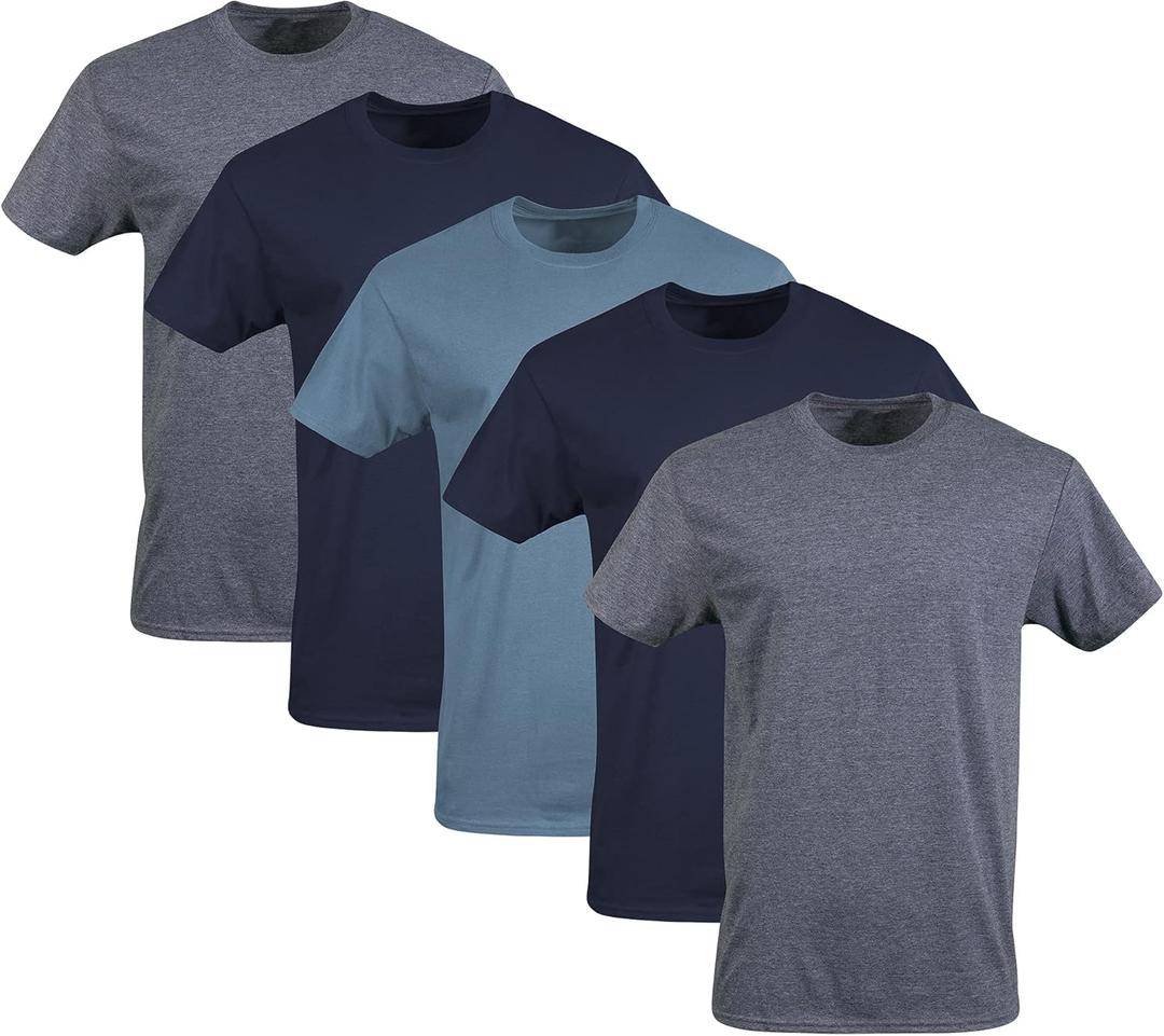 Gildan Men's Crew T-Shirts, Multipack, Style G1100 (Large, Navy/Heather Navy/Indigo Blue (5-pack, Medium)