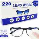 2 x Lens Wipes 220pcs, Individually Wrapped Pre-Moistened Wipes for Eyeglasses, Phone Screens, Cameras - Streak-Free & Gentle