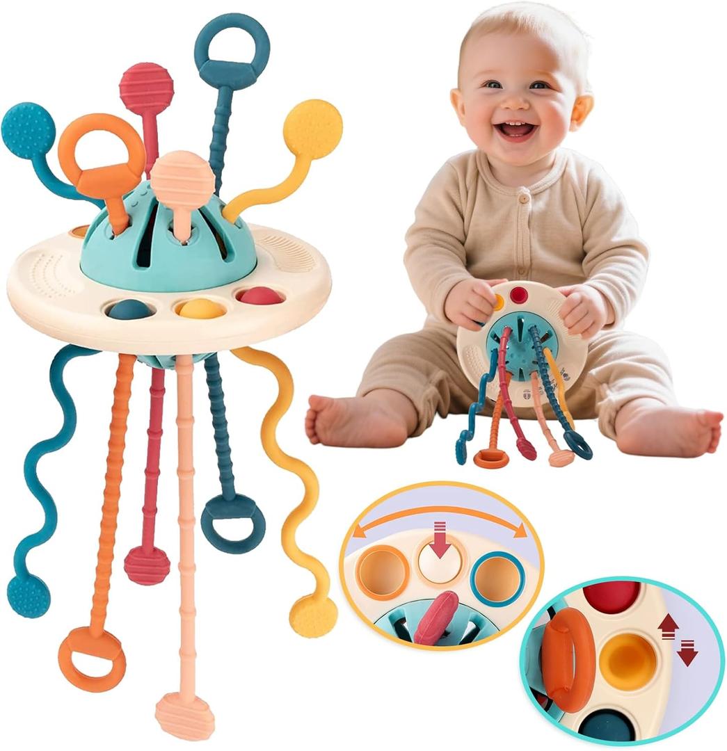 Baby Toys for 1 Year Old, Montessori Toys Hanging in Stroller, Sensory Toy for Todders 12-18 Months+, UFO Pulling Educational Game for Developing Motor Skills Gift for Boys& Girls